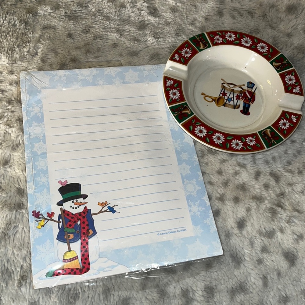 50 Sheets Snowman Writing Tablet & Drummer Boy China Ashtray Christmas